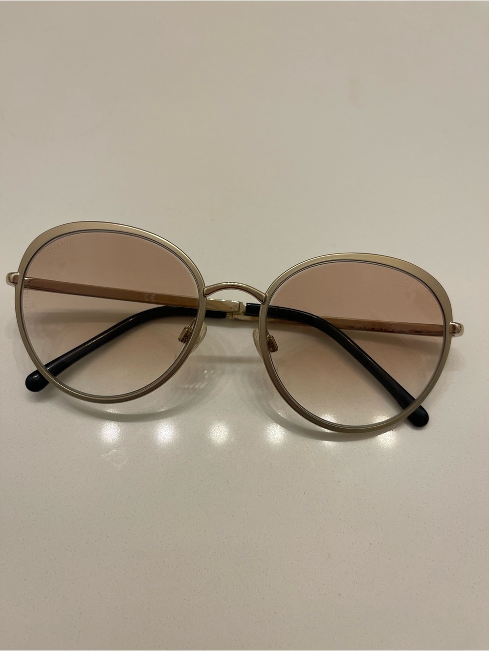 CHANEL Gold Frame Pink-Tinted Round Women's Sunglasses